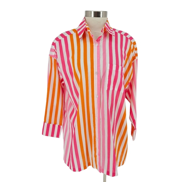 Beach Riot Alexa CoverUp Shirt Sunset Stripe Long Sleeve Button Top Small Medium - Picture 1 of 9